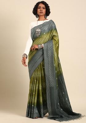 Green Woven Design Viscose Saree Set