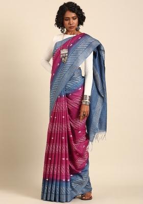 Purple Woven Design Viscose Saree Set