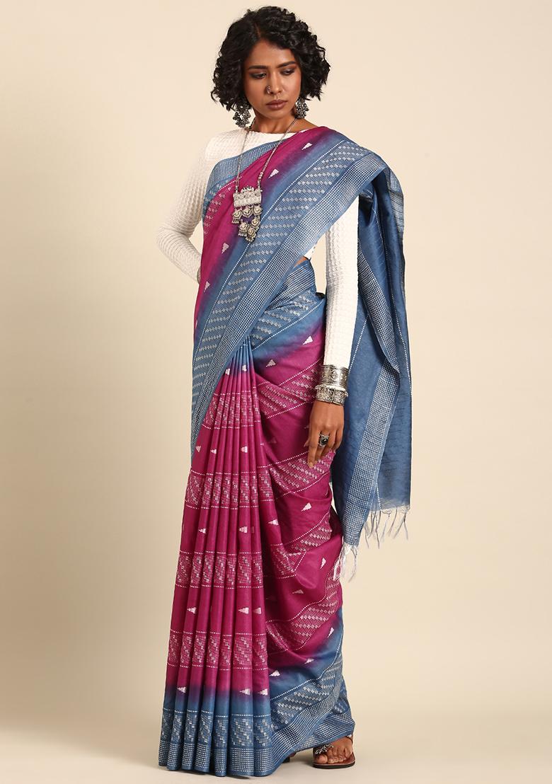 Purple Woven Design Viscose Saree Set