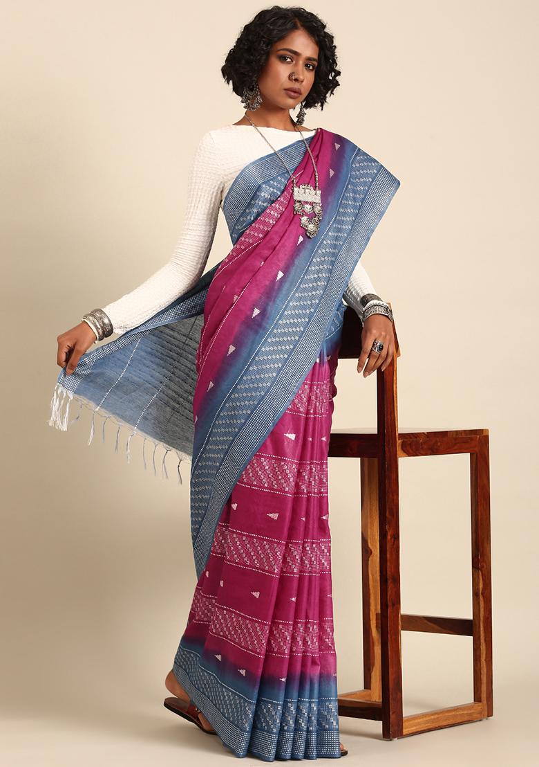Purple Woven Design Viscose Saree Set