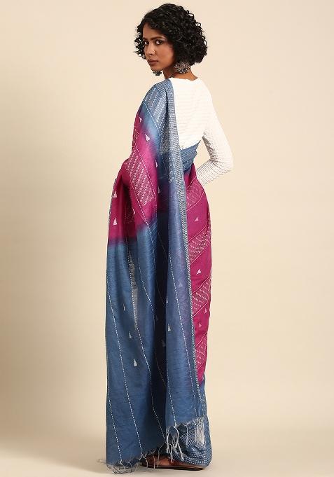 Purple Woven Design Viscose Saree Set
