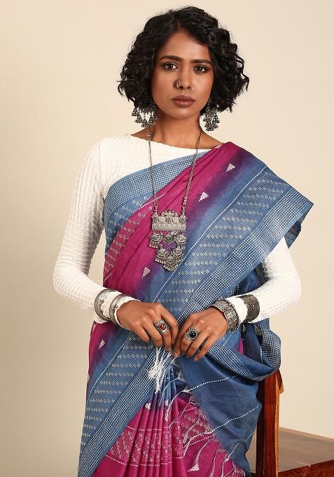 Purple Woven Design Viscose Saree Set