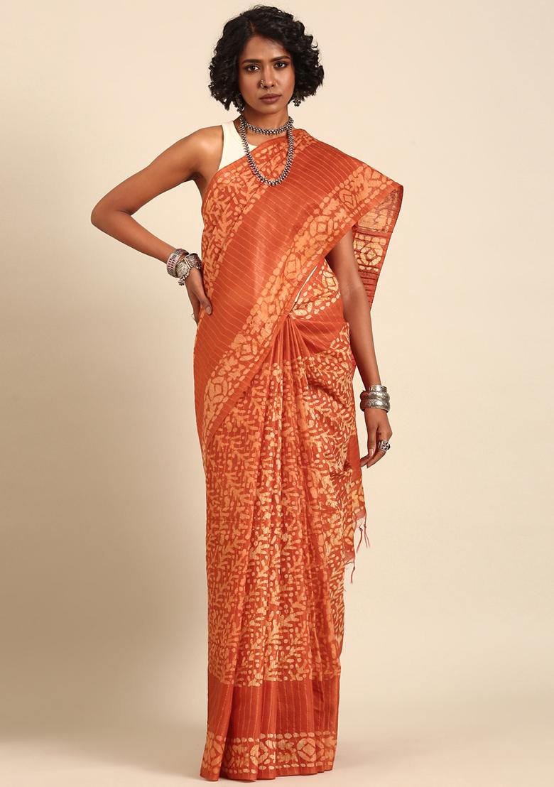 Brown Woven Design Viscose Saree Set