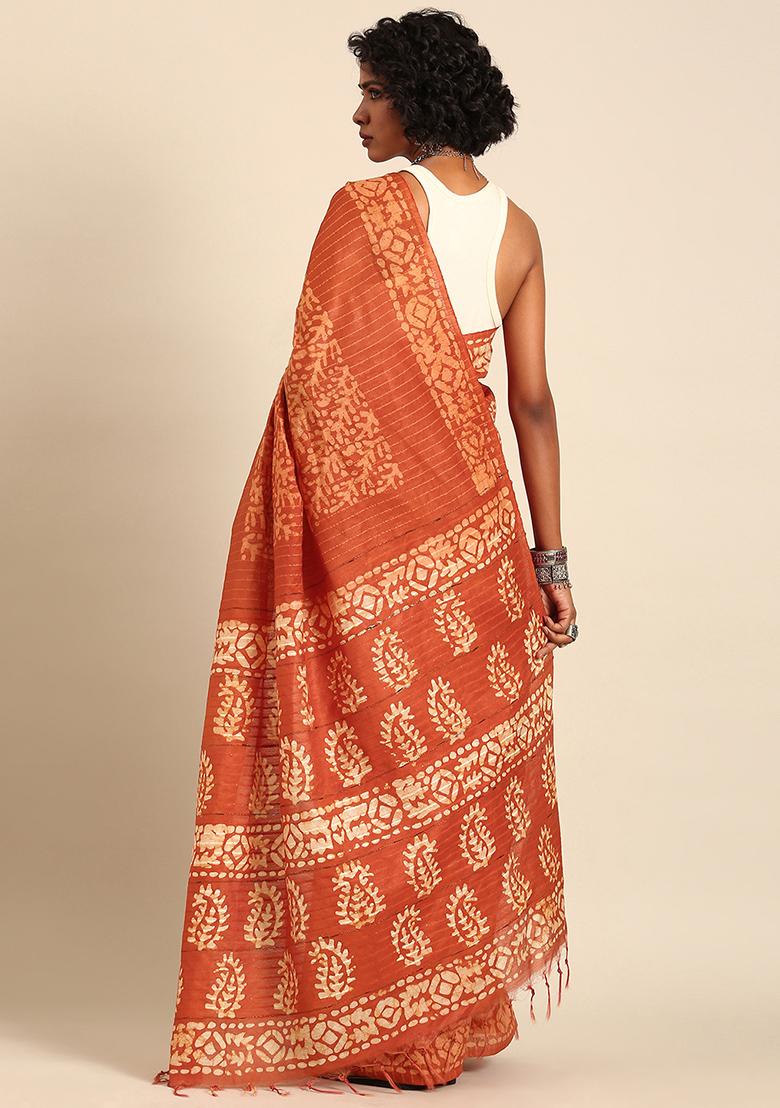 Brown Woven Design Viscose Saree Set