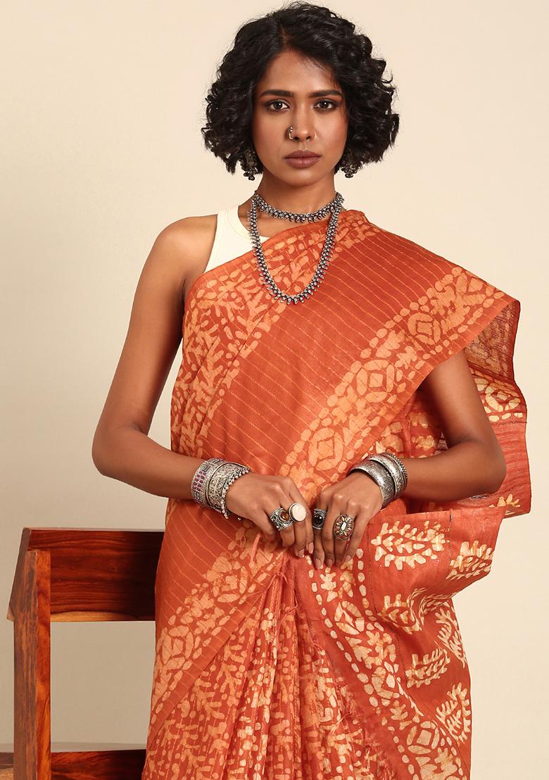 Brown Woven Design Viscose Saree Set