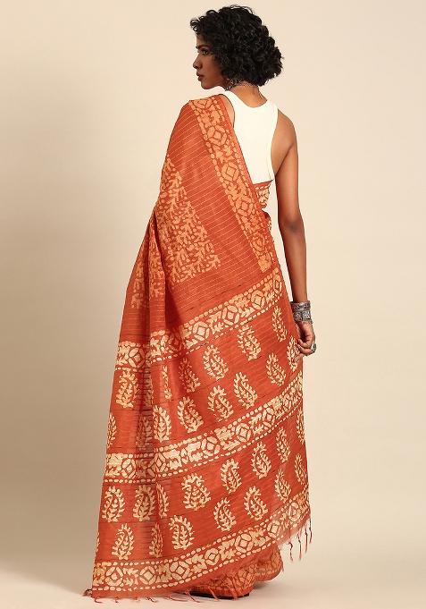 Brown Woven Design Viscose Saree Set