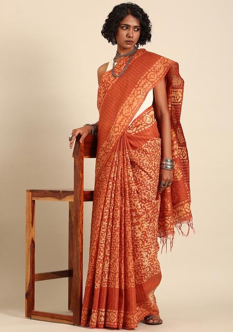 Brown Woven Design Viscose Saree Set