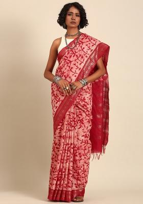 Red Woven Design Viscose Saree Set
