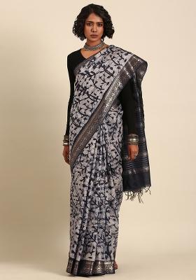 Blue Woven Design Viscose Saree Set