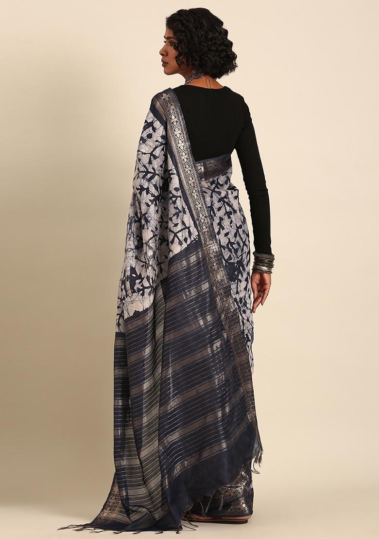 Blue Woven Design Viscose Saree Set