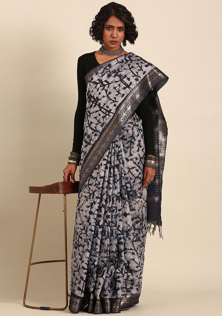 Blue Woven Design Viscose Saree Set