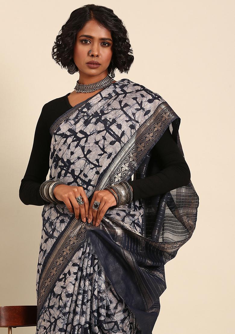 Blue Woven Design Viscose Saree Set