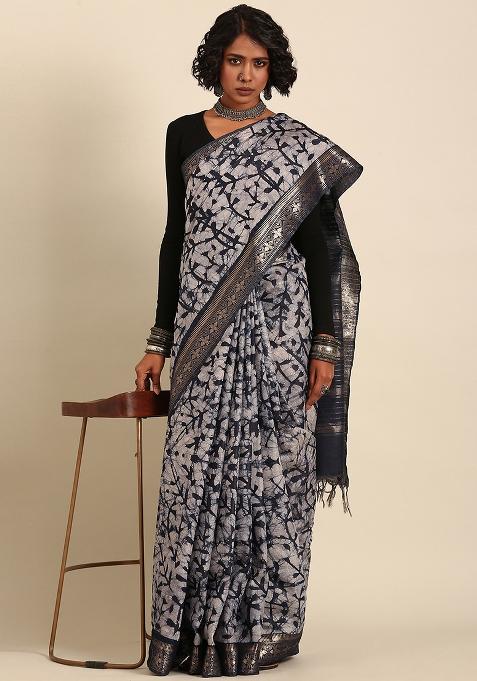 Blue Woven Design Viscose Saree Set