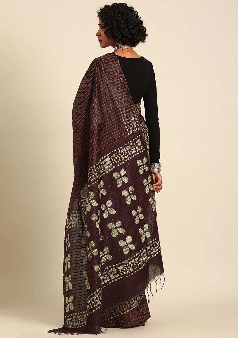 Brown Woven Design Viscose Saree Set