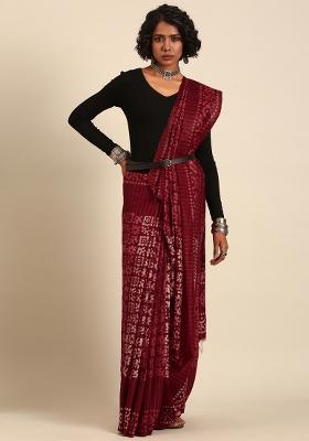 Maroon Woven Design Viscose Saree Set