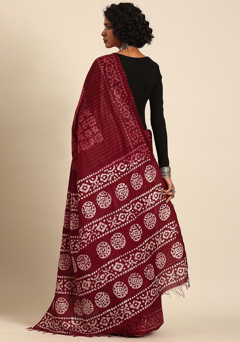 Maroon Woven Design Viscose Saree Set