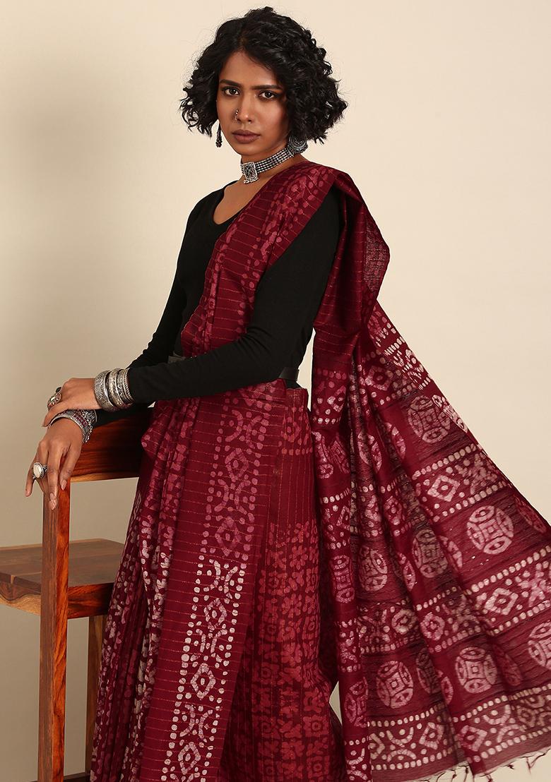 Maroon Woven Design Viscose Saree Set