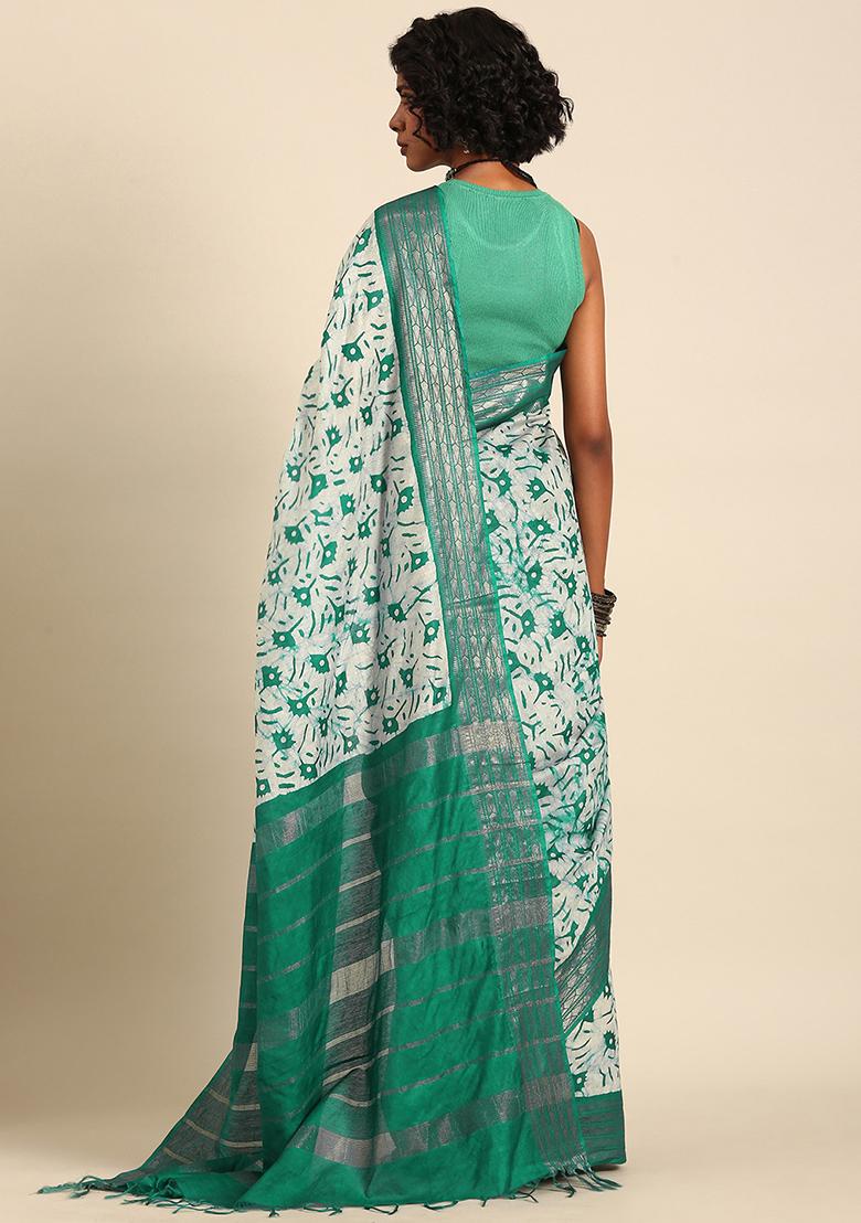 Green Woven Design Viscose Saree Set