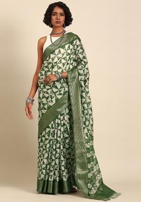 Green Woven Design Viscose Saree Set