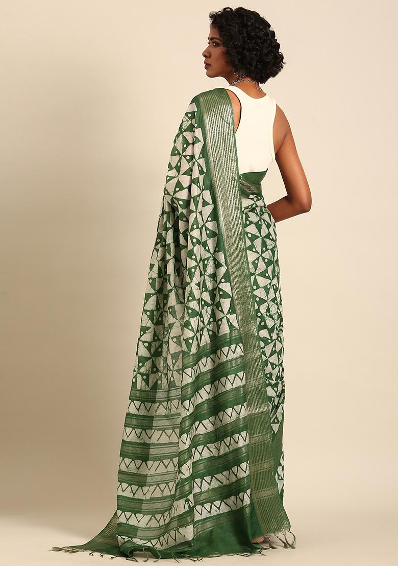 Green Woven Design Viscose Saree Set