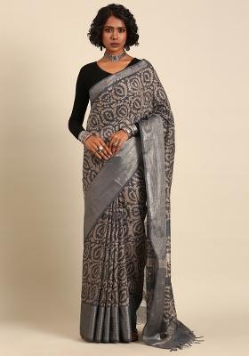 Grey Woven Design Viscose Saree Set