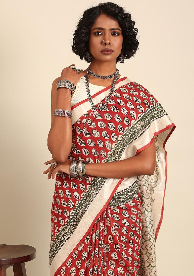 Brown Woven Design Cotton Saree Set