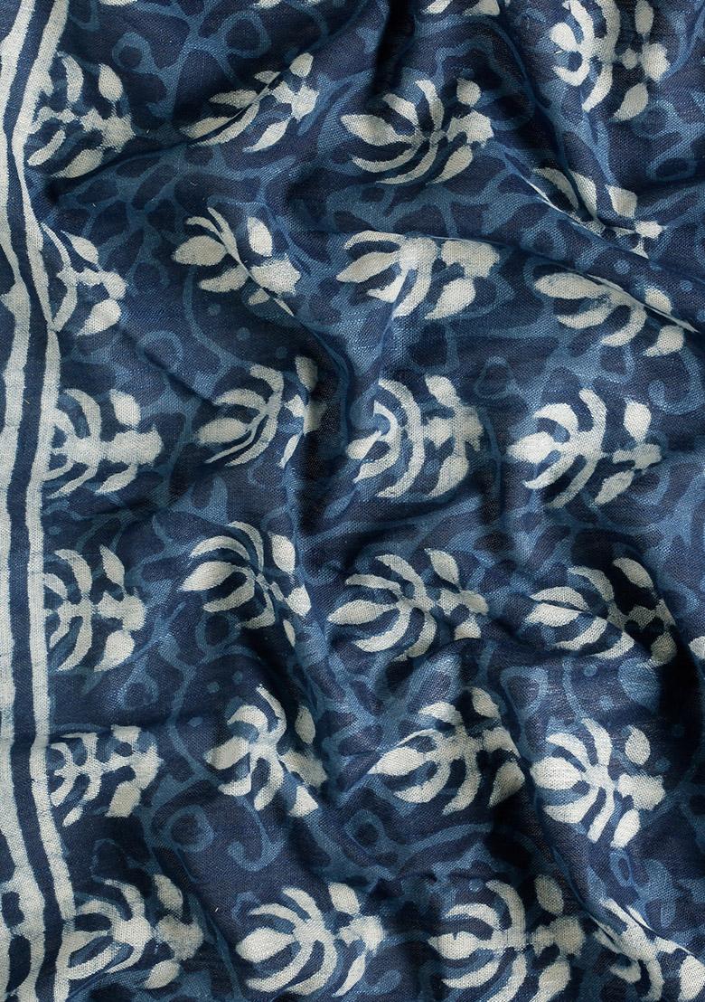 Blue Woven Design Cotton Saree Set