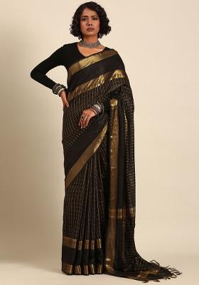 Black Woven Design Art Silk Saree Set