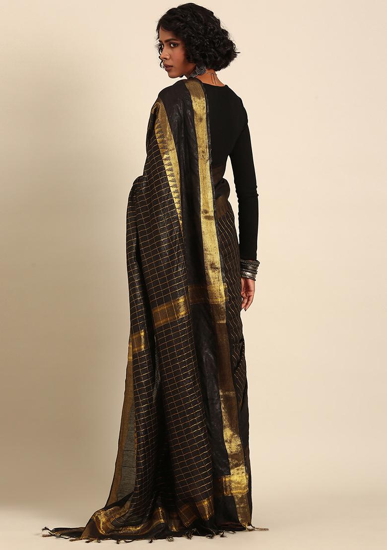 Black Woven Design Art Silk Saree Set