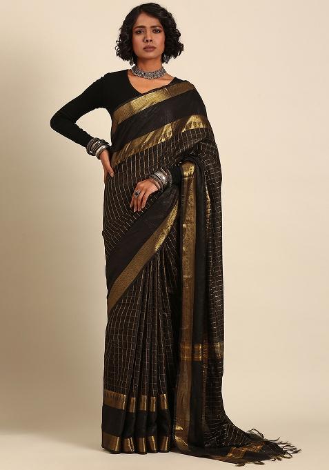 Black Woven Design Art Silk Saree Set