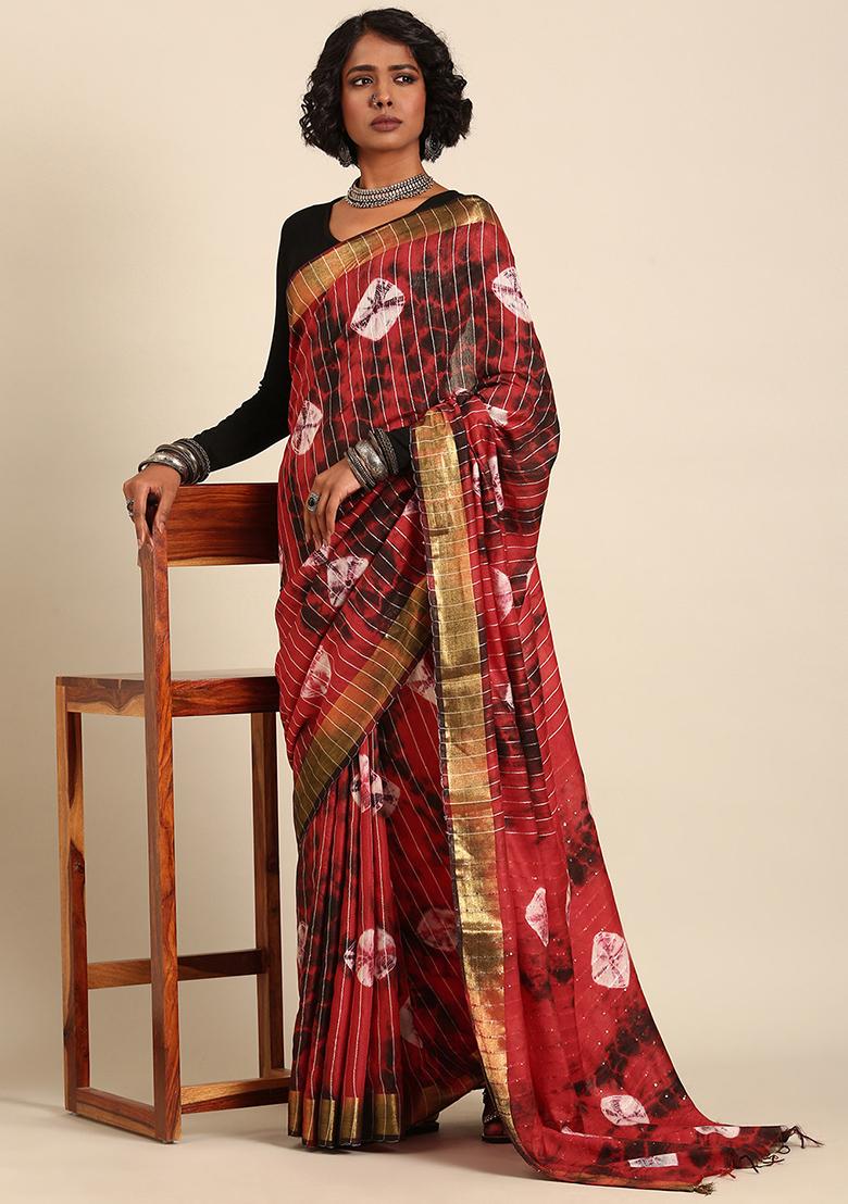 Red Dyed Art Silk Saree Set