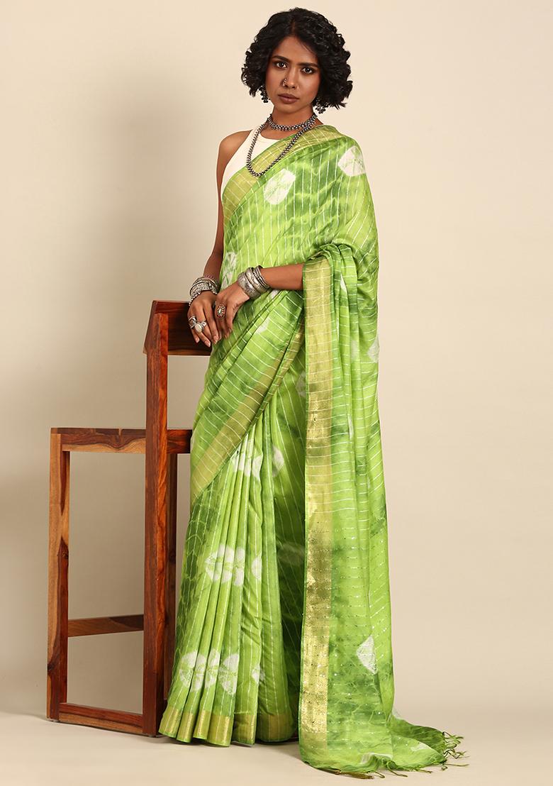 Green Dyed Art Silk Saree Set
