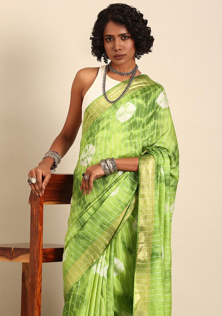 Green Dyed Art Silk Saree Set