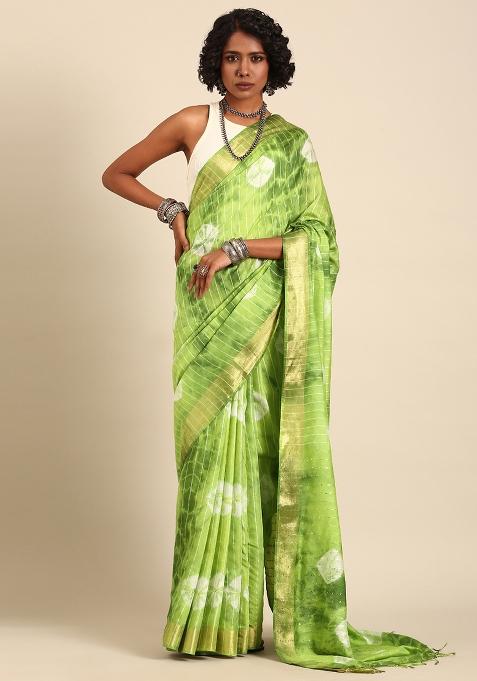 Green Dyed Art Silk Saree Set
