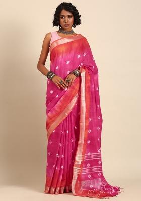 Pink Dyed Cotton Saree Set