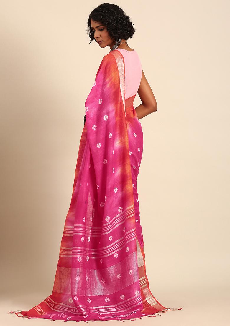 Pink Dyed Cotton Saree Set