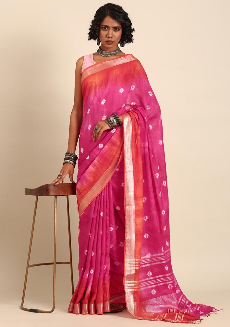 Pink Dyed Cotton Saree Set