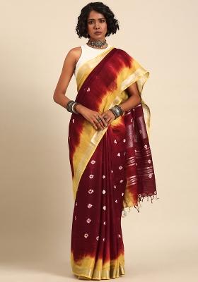 Maroon Dyed Cotton Saree Set