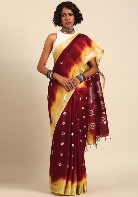 Maroon Dyed Cotton Saree Set