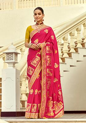 Pink Handwork And Cut Dana Work&nbsp; Dola Silk Saree Set