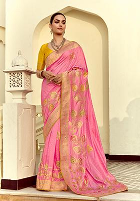 Pink Handwork And Cut Dana Work&nbsp; Dola Silk Saree Set
