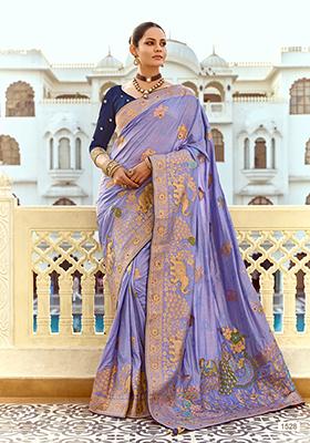 Lavender Handwork And Cut Dana Work&nbsp; Dola Silk Saree Set