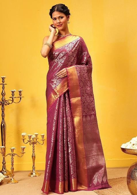 Pink Embroidered Soft Silk Saree Set