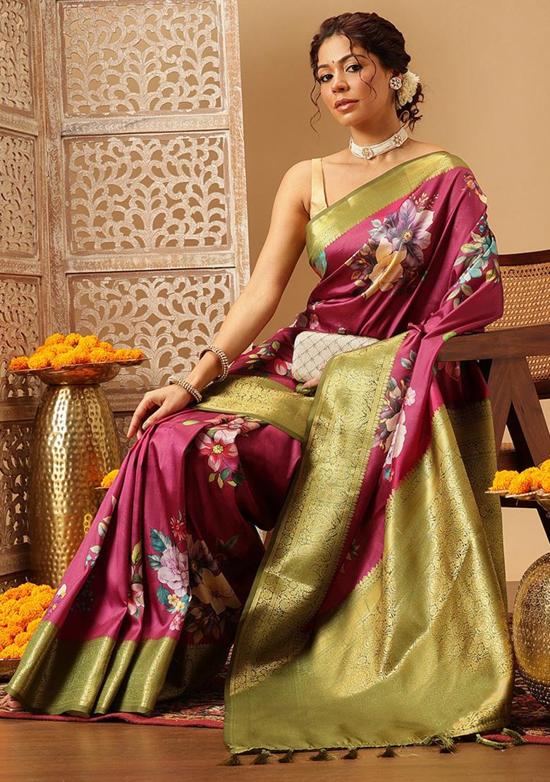 Pink Embroidered Soft Silk Saree Set