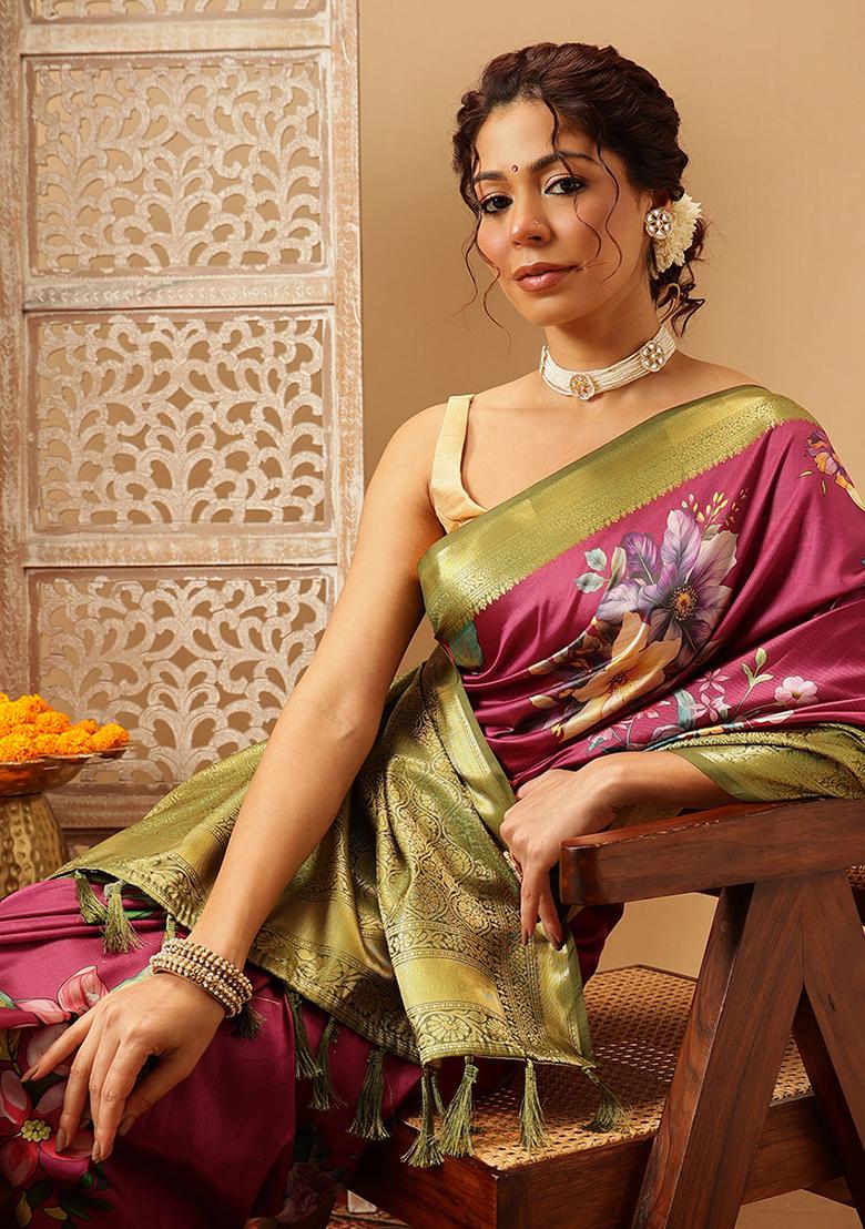 Pink Embroidered Soft Silk Saree Set