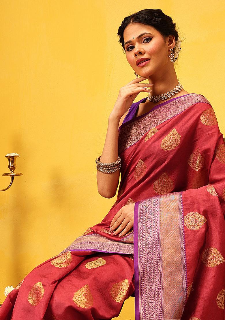 Red Embroidered Kanjivaram Silk Saree Set