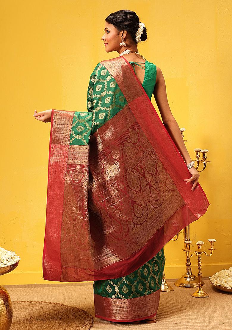 Green Embroidered Soft Silk Saree Set