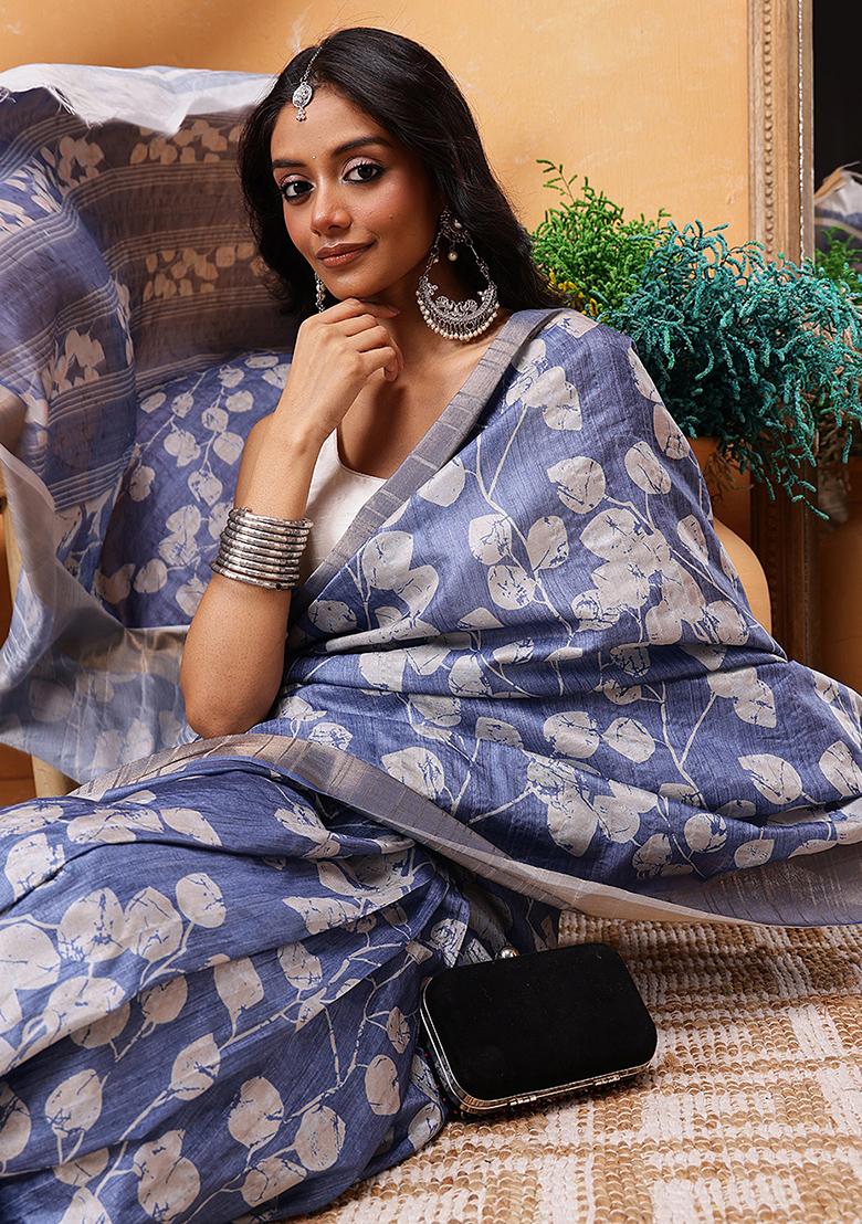 Blue Embroidered Soft Silk Pre Stitched Saree