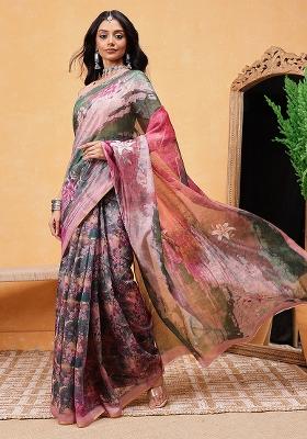 Green Embroidered Soft Silk Pre Stitched Saree