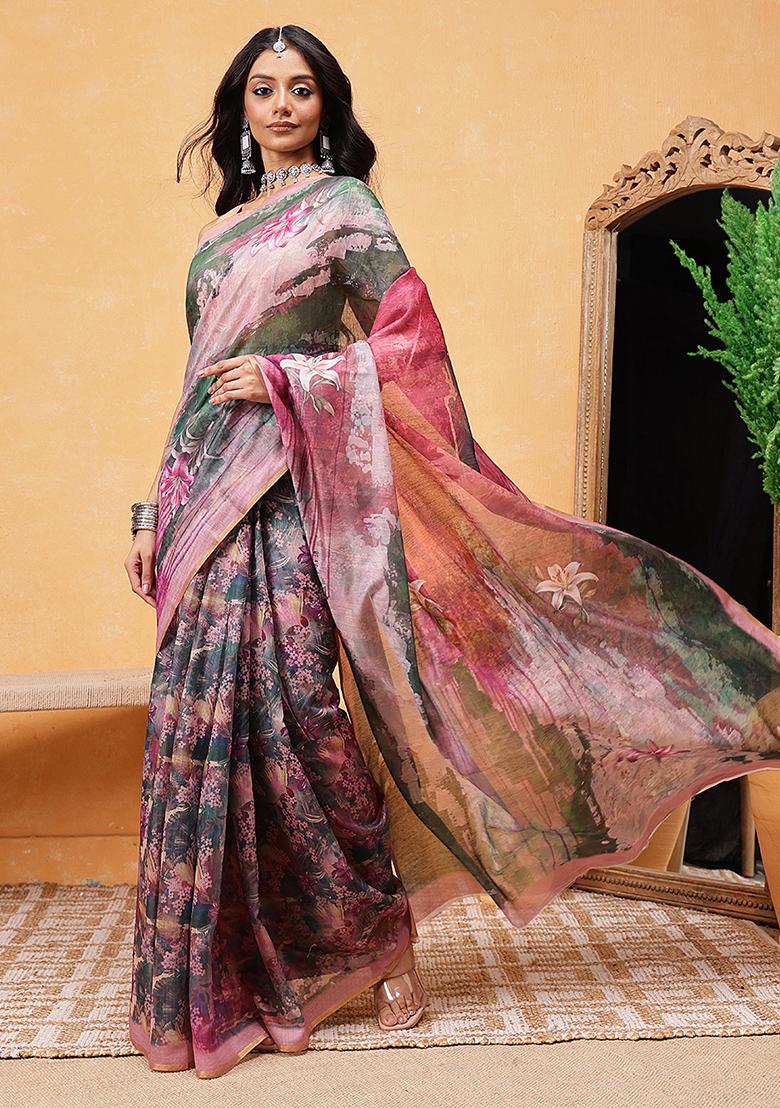 Green Embroidered Soft Silk Pre Stitched Saree